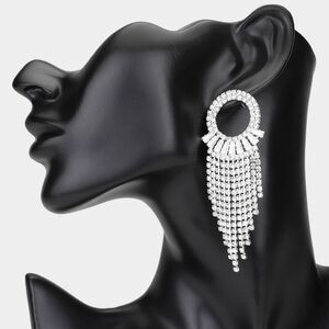 Silver CZ Chandelier Fringe Crystal Dangle Earrings Tassel Evening Accessory